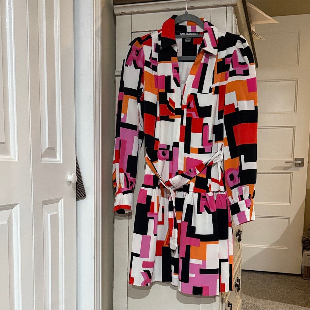Karl Lagerfeld Multicolor Geometric Long Sleeve Dress